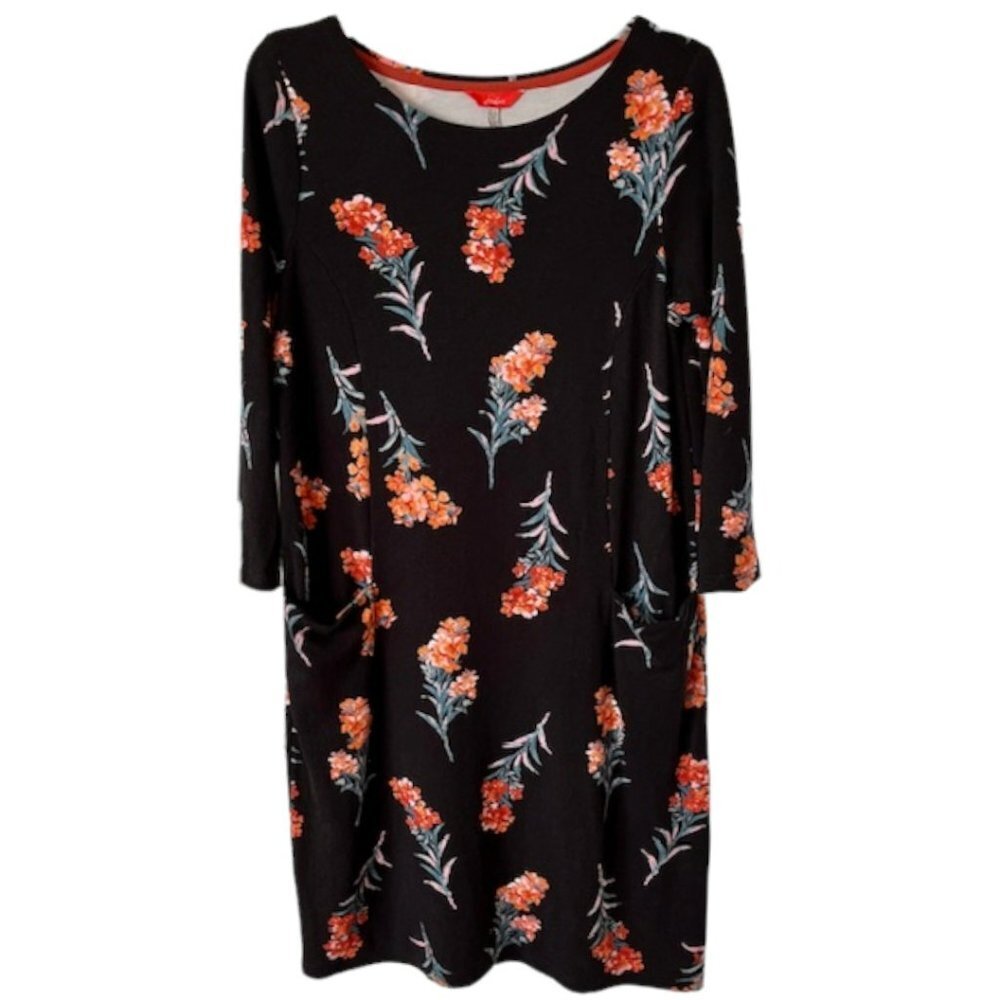 Joules of Great Britain Suki Floral Shift Dress w/Pockets  - Black - 8